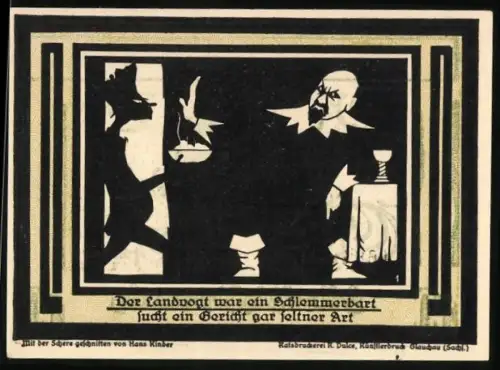 Notgeld Auerbach i. Vogtland 1921, 50 Pfennig, Wappen und Schattenbild mit Landvogt und Kellnerin