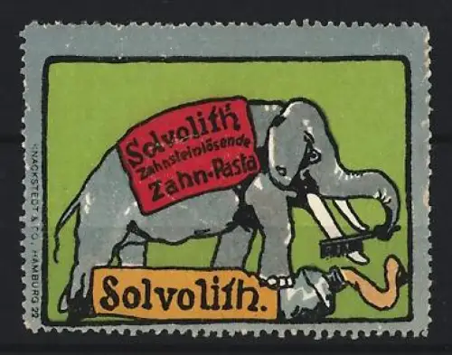 Reklamemarke Hamburg, Solvolith Zahn-Pasta, Elefant mit Zahnbürste