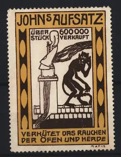 Reklamemarke John`s Aufsatz, Verhütet das Rauchen der Öfen und Herde, Teufelsfigur
