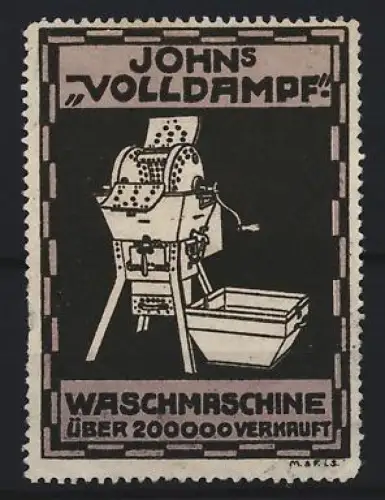 Reklamemarke Johns Volldampf, Waschmaschine über  verkauft