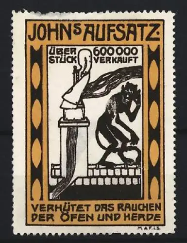 Reklamemarke Johns Aufsatz, Schutz vor Rauch in Öfen und Herden, Teufel