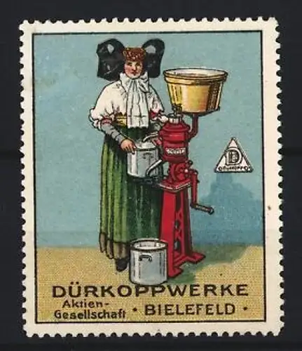 Reklamemarke Bielefeld, Dürkoppwerke Aktien-Gesellschaft, Frau an Maschine
