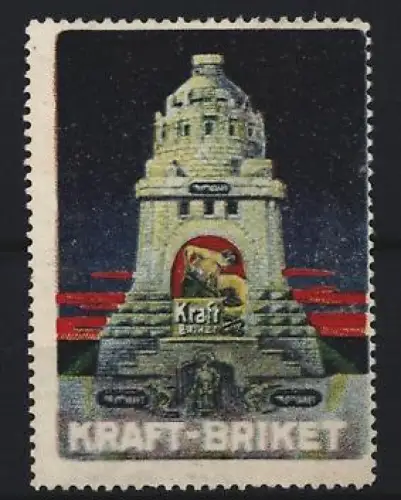 Reklamemarke Leipzig, Kraft Briketts, Völkerschlachtdenkmal