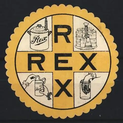 Reklamemarke Rex Gläser, Einmachgläser und Flaschen