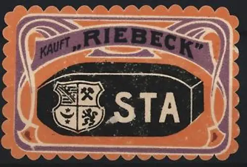 Reklamemarke Riebeck, Kohlebrikett mit Wappen