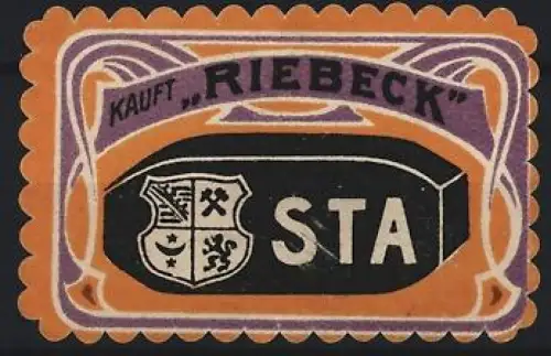 Reklamemarke Riebeck, Kohlebrikett mit Wappen im Rahmen