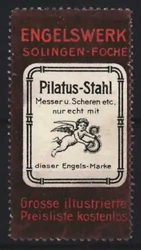 Reklamemarke Solingen, Pilatus-Stahl Messer u. Scheren, Engel
