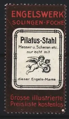 Reklamemarke Solingen, Pilatus-Stahl, Engel mit Schere