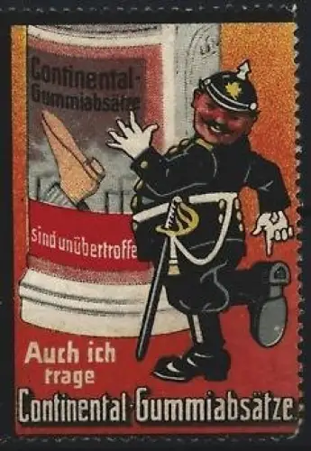 Reklamemarke Auch ich trage Continental Gummiabsätze, Soldat mit Schuhen