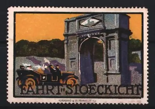 Reklamemarke Reifen Fahrt Stoeckicht, Triumphbogen mit Auto