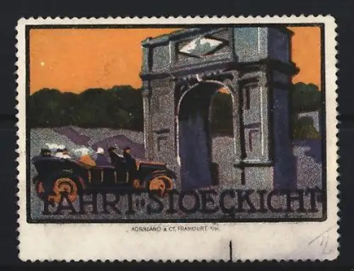 Reklamemarke Frankfurt, Fahrt Stoeckicht, Automobil vor Torbogen