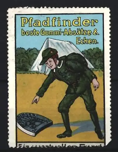 Reklamemarke Pfadfinder, Beste Gummi-Absätze & Ecken, Pfadfinder mit Zelt und Gummisohle