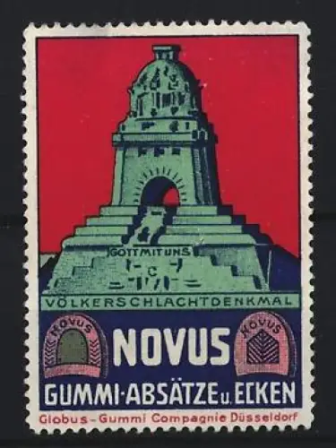 Reklamemarke Leipzig, Novus Gummi-Absätze u. Ecken, Völkerschlachtdenkmal