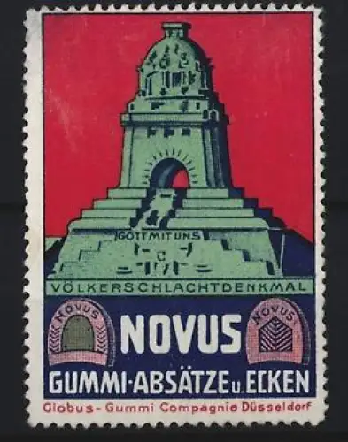 Reklamemarke Leipzig, Novus Gummi-Absätze u. Ecken, Völkerschlachtdenkmal