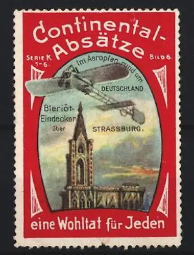 Reklamemarke Strassburg, Continental-Absätze, Blériot-Eindecker über Strassburg
