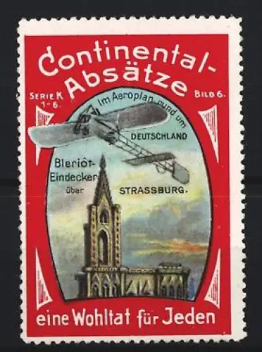 Reklamemarke Strassburg, Continental-Absätze, Bleriot-Eindecker über Strassburger Münster