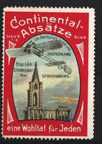 Reklamemarke Strassburg, Continental-Absätze, Flugzeug über Kathedrale von Münster