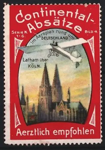 Reklamemarke Köln, Continental-Absätze, Flugzeug über Kölner Dom