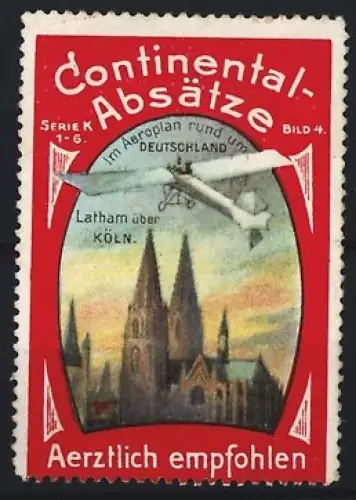 Reklamemarke Köln, Continental-Absätze, Latham Flugzeug über Kölner Dom