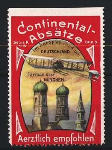 Reklamemarke München, Continental-Absätze, Farman-Flugzeug über Münchener Frauenkirche