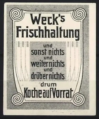 Reklamemarke Weck`s Frischhaltung, Kochen auf Vorrat