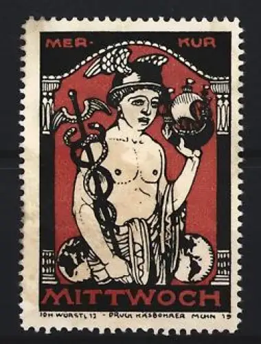 Reklamemarke München, Mittwoch, Merkur mit Flügelhelm und Hermesstab