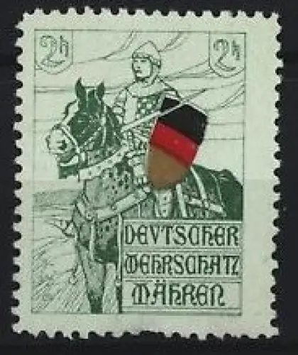 Reklamemarke Mähren, Deutscher Wehrschatz, Ritter auf Pferd