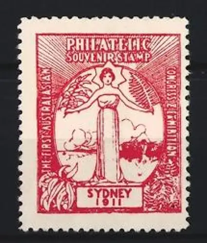 Reklamemarke Sydney, Philatelic Souvenir Stamp 1911, Frau mit Palmenzweig