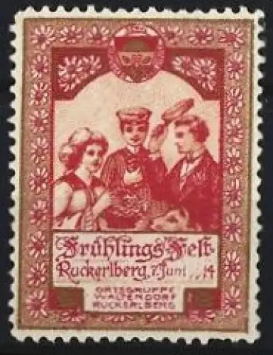 Reklamemarke Ruckerlberg, Frühlingsfest 1914, gesellige Feiergesellschaft