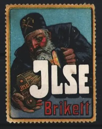 Reklamemarke Ilse Briketts, Bergmann mit Laterne