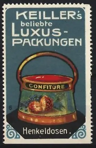 Reklamemarke Keiller`s beliebte Luxus-Packungen, Henkeldosen mit Konfitüre
