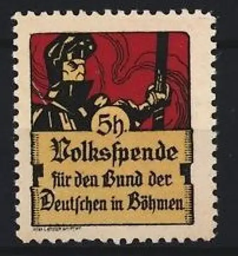 Reklamemarke Böhmen, Volksspende für den Bund der Deutschen, Ritter mit Schwert