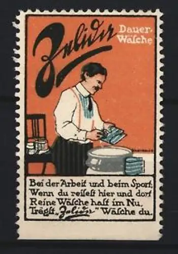Reklamemarke Zelida, Waschmittel, Mann beim Waschen