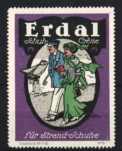 Reklamemarke Erdal, Schuh-Crème für Strandschuhe, Spaziergang am Strand
