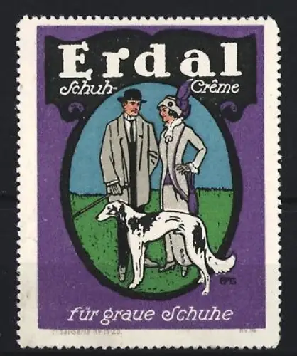 Reklamemarke Erdal, Schuh-Crème, Paar mit Hund