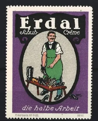 Reklamemarke Erdal, Schuh-Crème, Schuster am Arbeitstisch