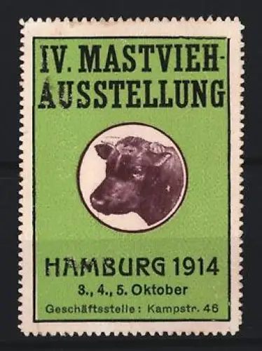 Reklamemarke Hamburg, IV. Mastvieh-Ausstellung 1914, Rindkopf