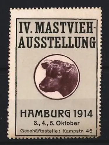 Reklamemarke Hamburg, IV. Mastviehausstellung 1914, Kuhkopf