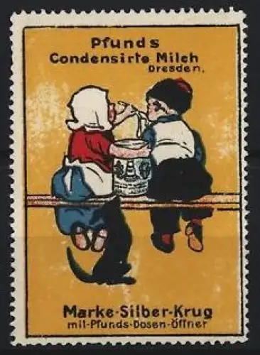 Reklamemarke Dresden, Pfund`s Condensirte Milch, Kinder auf Bank