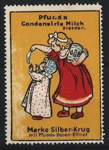 Reklamemarke Dresden, Pfunds Condensirte Milch, Frau mit Kind und Dose