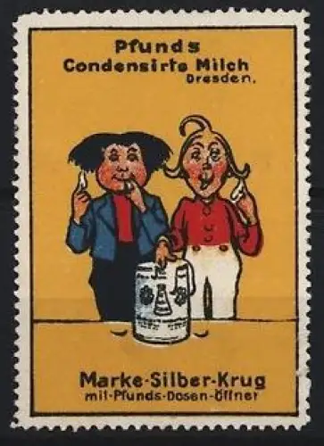 Reklamemarke Dresden, Pfunds Condensirte Milch, Max und Moritz