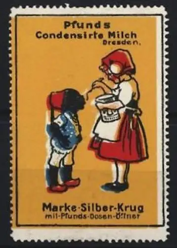 Reklamemarke Dresden, Pfunds Condensirte Milch, Frau mit Kind