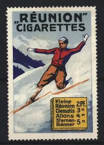 Reklamemarke Réunion Cigarettes, Skifahrer