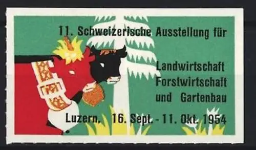 Reklamemarke Luzern, 11. Schweizerische Ausstellung 1954, Kühe und Baum