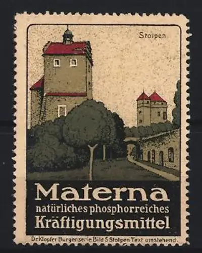 Reklamemarke Stolpen, Materna Kräftigungsmittel, Burgmotiv