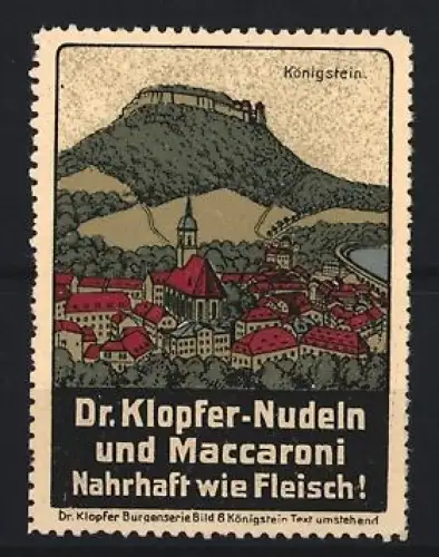 Reklamemarke Königstein, Dr. Klopfer-Nudeln und Maccaroni, Burgansicht