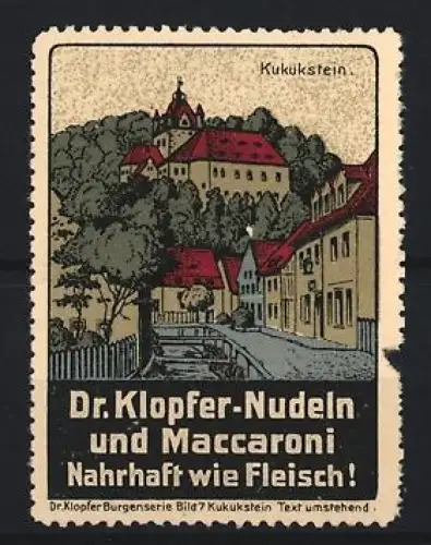 Reklamemarke Kukukstein, Dr. Klopfer-Nudeln und Maccaroni, Burgansicht