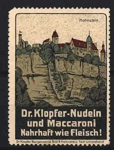 Reklamemarke Hohnstein, Dr. Klopfer-Nudeln und Maccaroni, Burgansicht