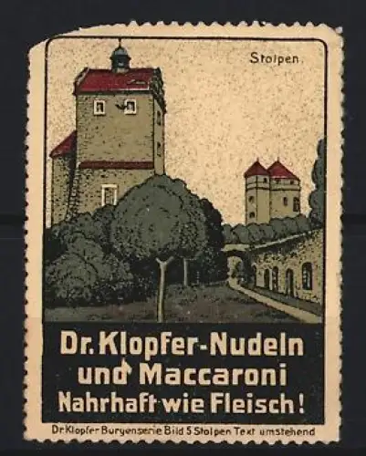 Reklamemarke Stolpen, Dr. Klopfer-Nudeln und Maccaroni, Burgansicht