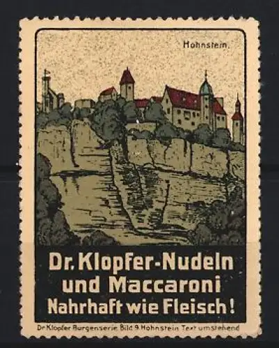 Reklamemarke Hohnstein, Dr. Klopfer-Nudeln und Maccaroni, Burg Hohnstein
